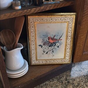 Vintage Florentine Style Cardinal and Dogwood Small Artwork